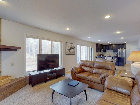 テレビ、暖炉、DVD プレーヤー