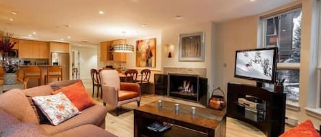 TV, fireplace