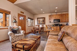 Télévision, cheminée, lecteur de DVD, chaîne hi-fi