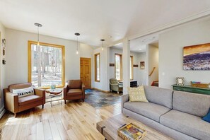 TV, fireplace, DVD player, books