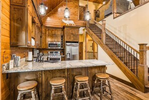 Fridge, microwave, oven, stovetop - Luxury 3-Story Cabin w/ Hot Tub + Biltmore Pass | 48 Min to Asheville (Maggie Valley)