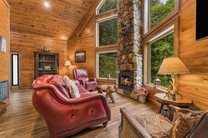 Smart TV, chimenea y libros 