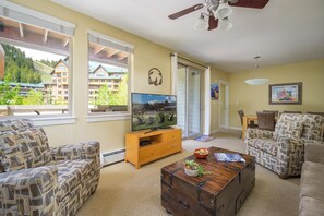 Smart TV, fireplace, DVD player