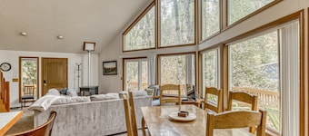 Expansive Wooded Home with a Brook, Firepit, Private Hot Tub and Shared Pool