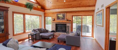 Smart TV, fireplace, video games, DVD player