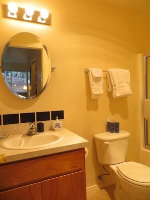 Dusj, hårføner og håndklær