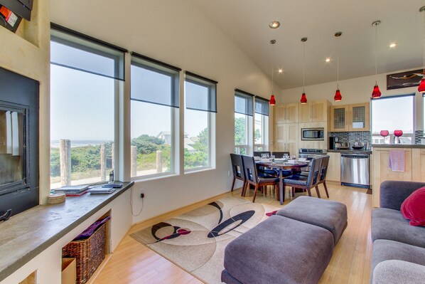 TV, fireplace, DVD player, video library