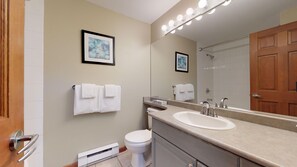 Combined shower/bathtub, hair dryer, towels - 2BR | Lagoons | Private Hot tub | Village Location | Parking (Whistler)