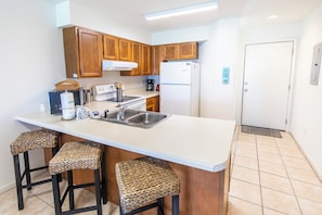 Fridge, microwave, oven, stovetop - Whispering Sands #202 - Lovely Gulf Front Condo, Amazing Gulf Views, Dune Allen (Santa Rosa Beach)