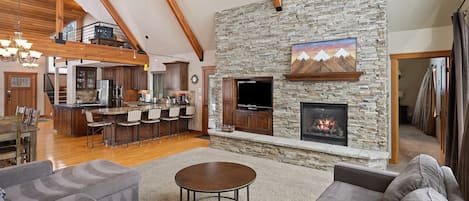 电视、壁炉、DVD 播放器