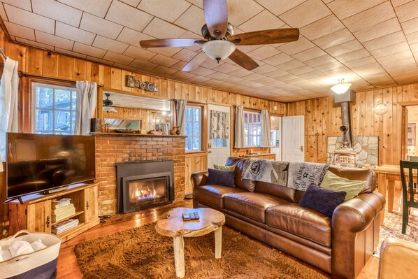 TV, fireplace, DVD player, video library