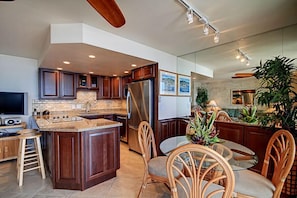 Fridge, microwave, oven, stovetop - Kihei Beach #307- Your Oceanfront Oasis (Kihei, Maui)