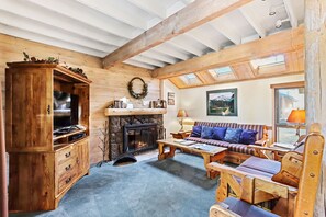 Fernseher, Kamin, DVD-Player, Bücher