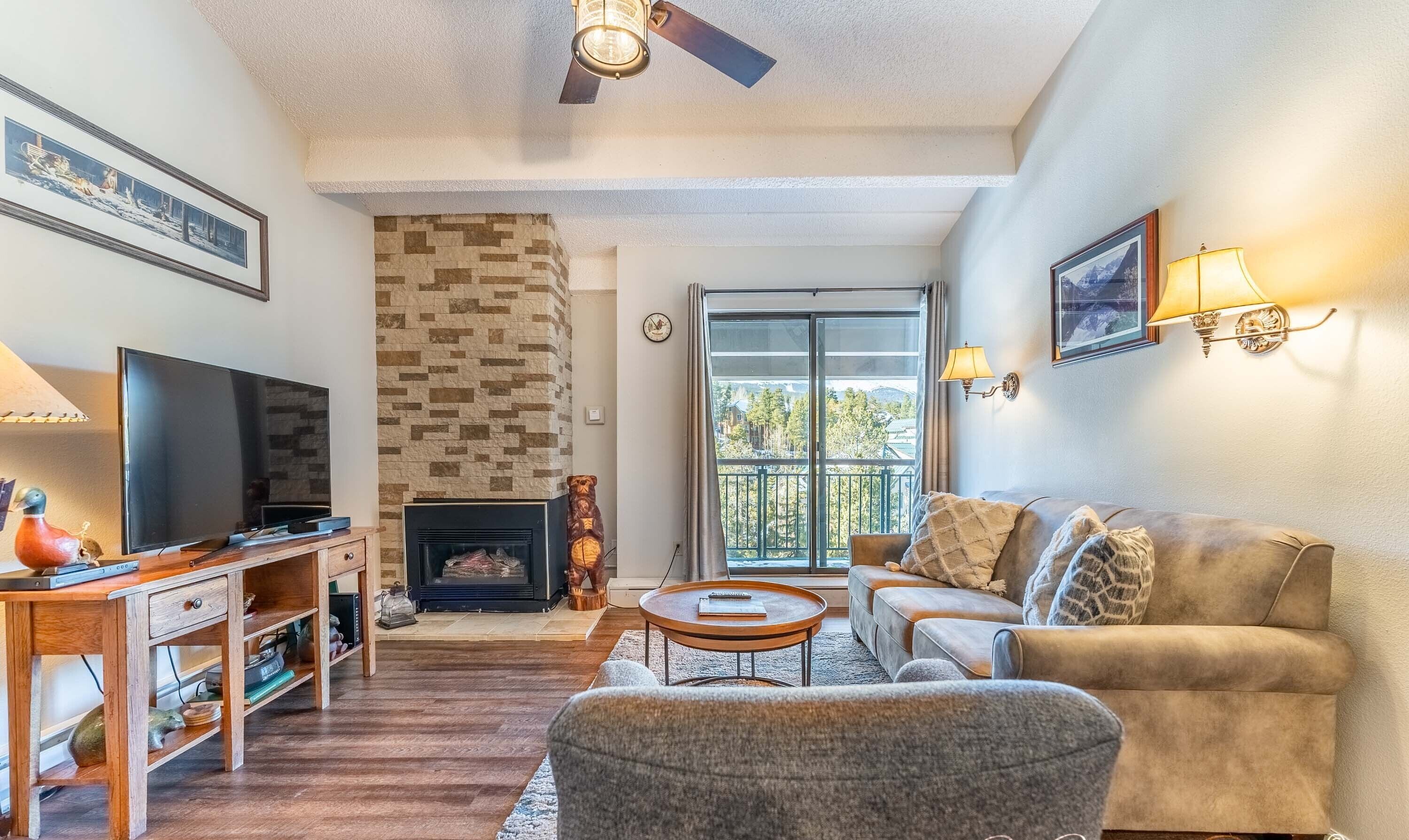 TV, fireplace