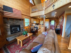 TV, fireplace, table football, books