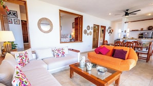 Living area - Spacious beachfront condo with onsite restaurant, pool, AC and WiFi! (AKUMAL)