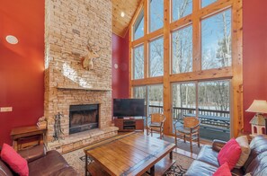 TV, fireplace, DVD player, computer monitors