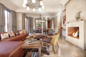 Living area | Flat-screen TV, fireplace - Villa Lankah (Marrakech)
