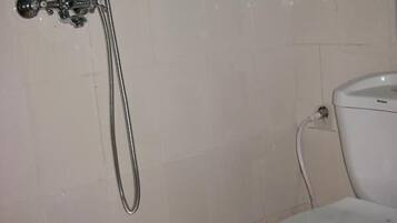 Shower, free toiletries, slippers, towels