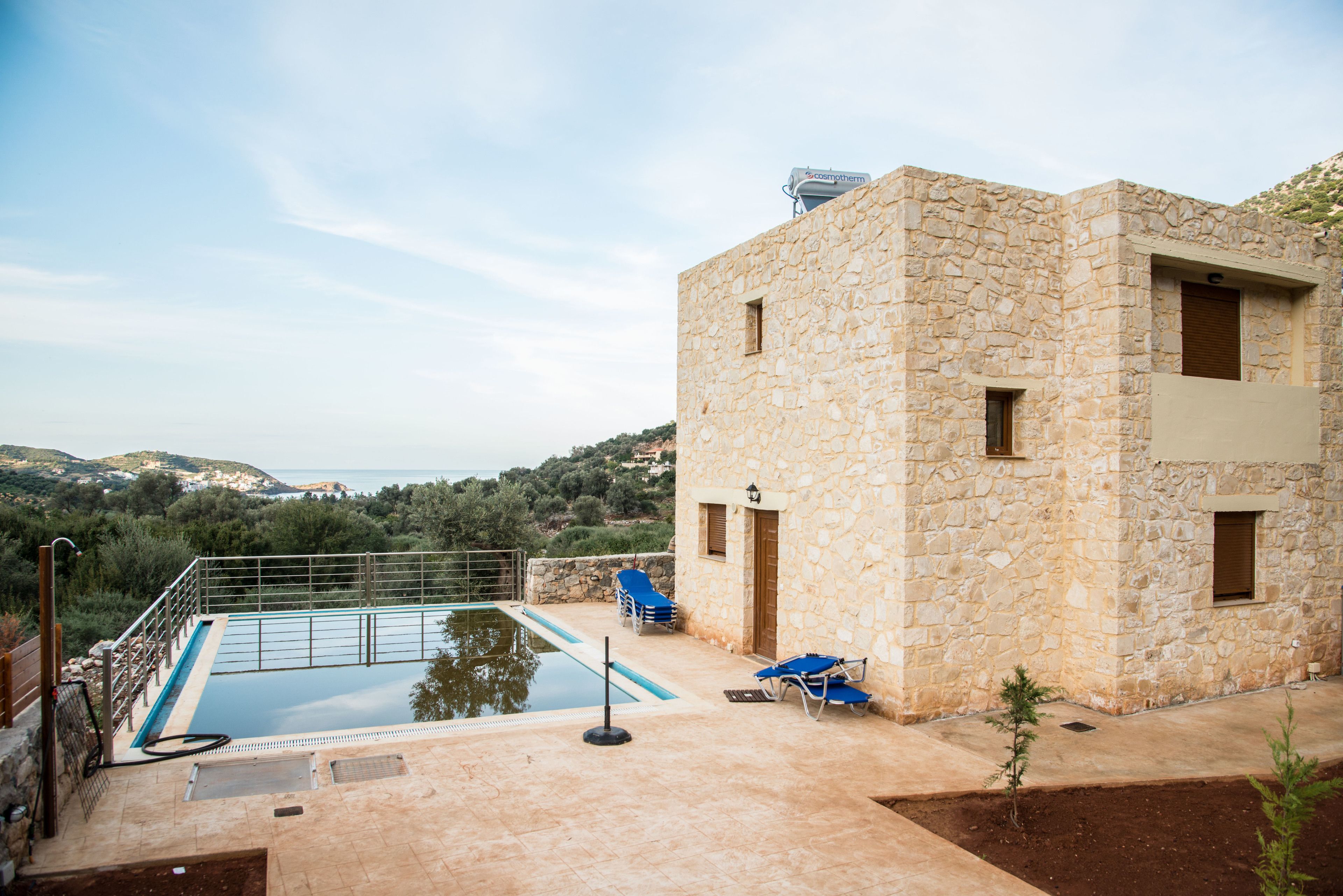 Outdoor pool, pool umbrellas, pool loungers