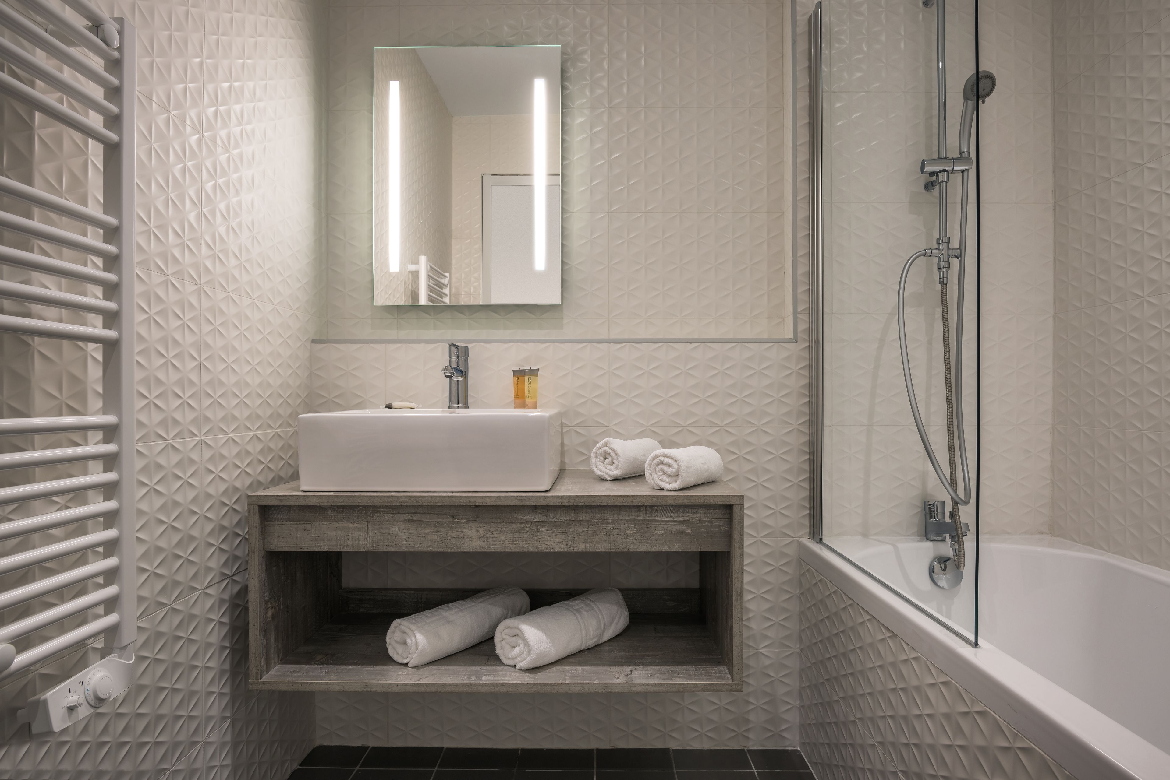 free toiletries, hair dryer, towels