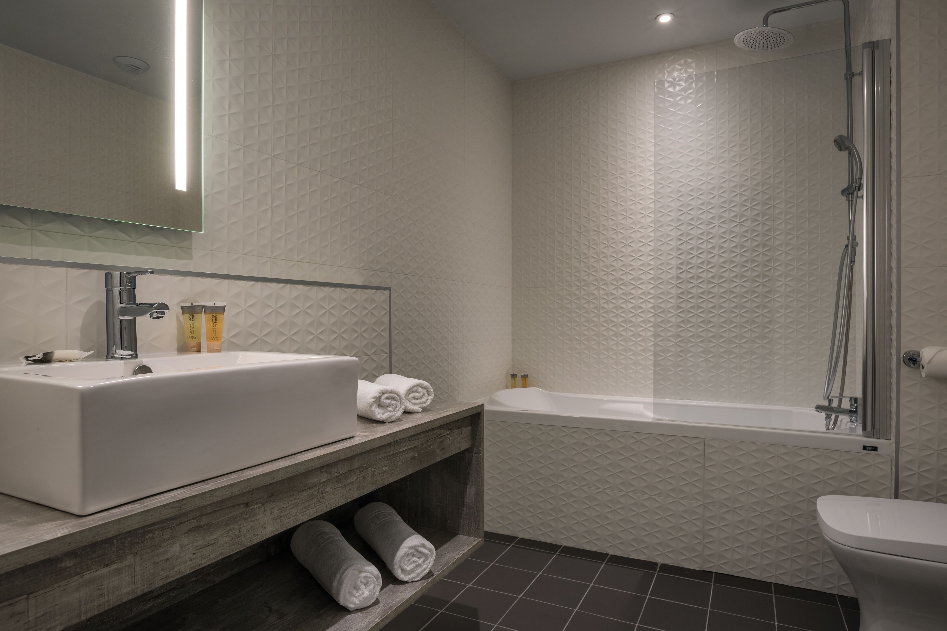 free toiletries, hair dryer, towels