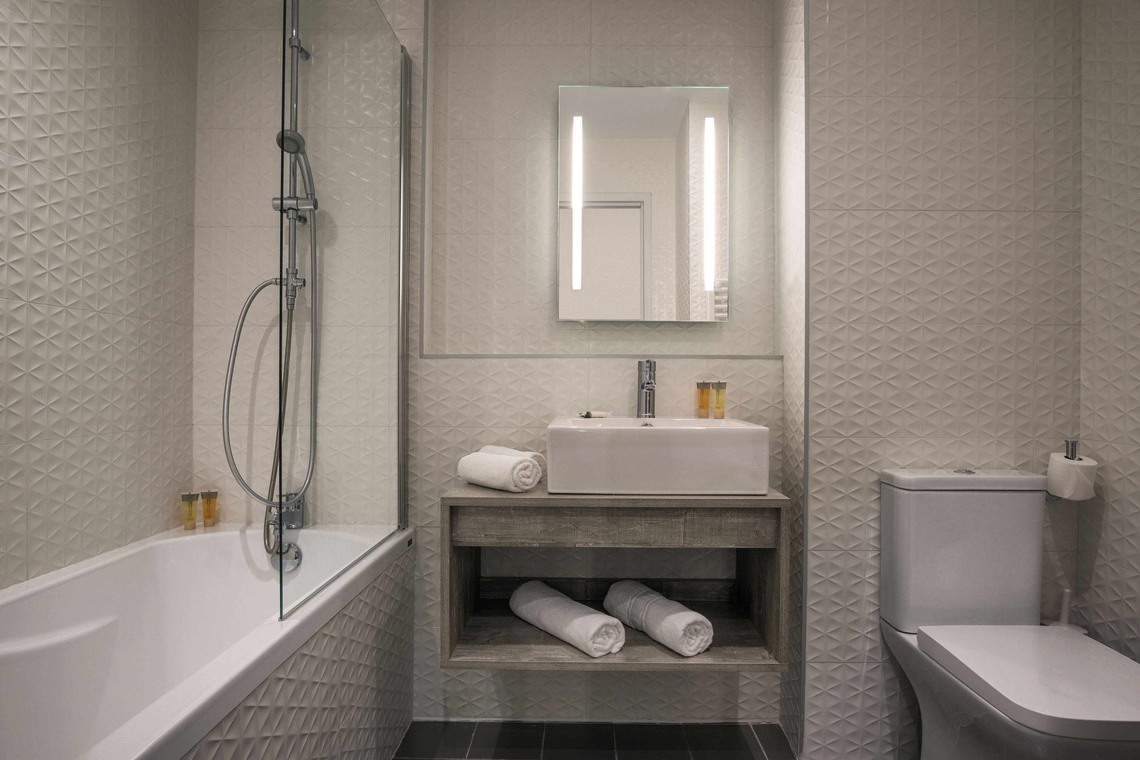 free toiletries, hair dryer, towels