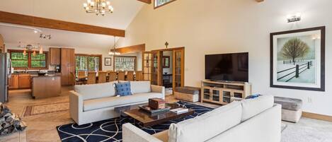 Fireplace, DVD player, table football