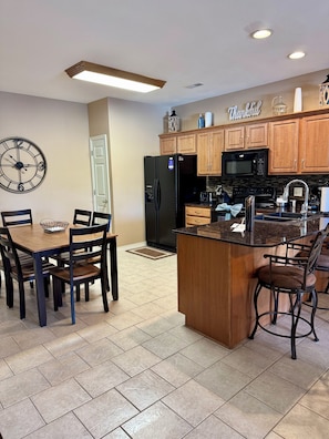 Fridge, microwave, dishwasher, coffee/tea maker