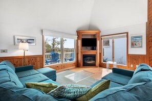 TV, fireplace, table football