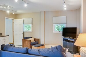 TV, fireplace, table football