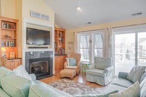 TV, fireplace, foosball