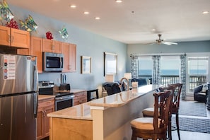 Fridge, microwave, oven, stovetop - Star of the Sea: Oceanfront Condo, Shared Pool (Kill Devil Hills)