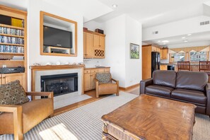 TV, fireplace, DVD player, table football