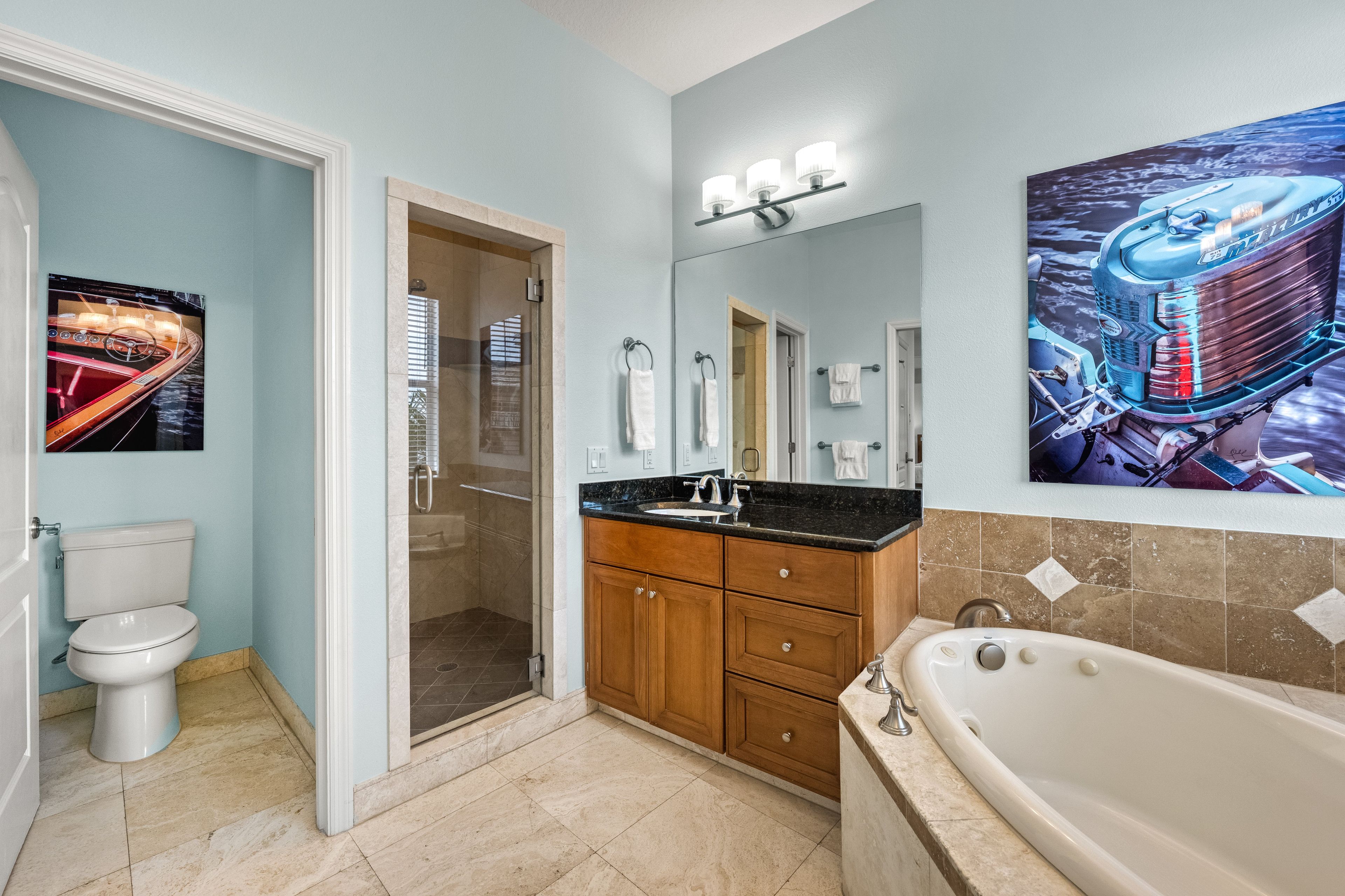 Bathroom 2, a soaking tub and separate shower give you options after a full day at the beach.