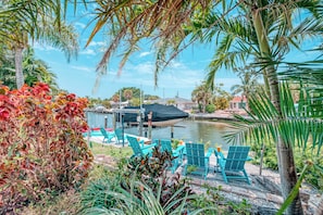 Terrace/patio - La Contento Casa | Pet Friendly, Waterfront Home on Siesta Key w/ Private Heated Pool & Kayaks! (Siesta Key)