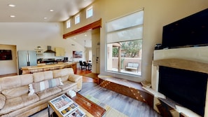 Smart TV, fireplace, DVD player