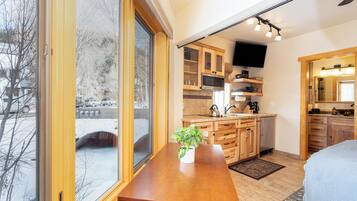 Microwave, stovetop, coffee/tea maker, toaster