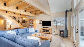 TV, fireplace, DVD player, books