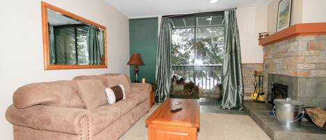 Televisión, chimenea y reproductor de DVD