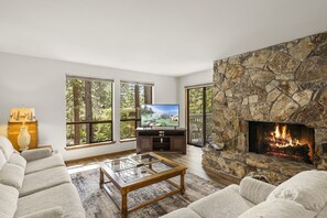 TV, fireplace