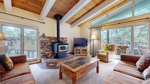 Smart TV, fireplace, DVD player, video library