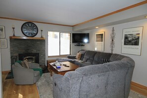 TV, fireplace, video games, DVD player