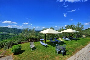 Outdoor dining - Lovely apartment with pool, WIFI, TV, patio, pets allowed, panoramic view, close to Greve In Chianti (San Polo In Chianti)