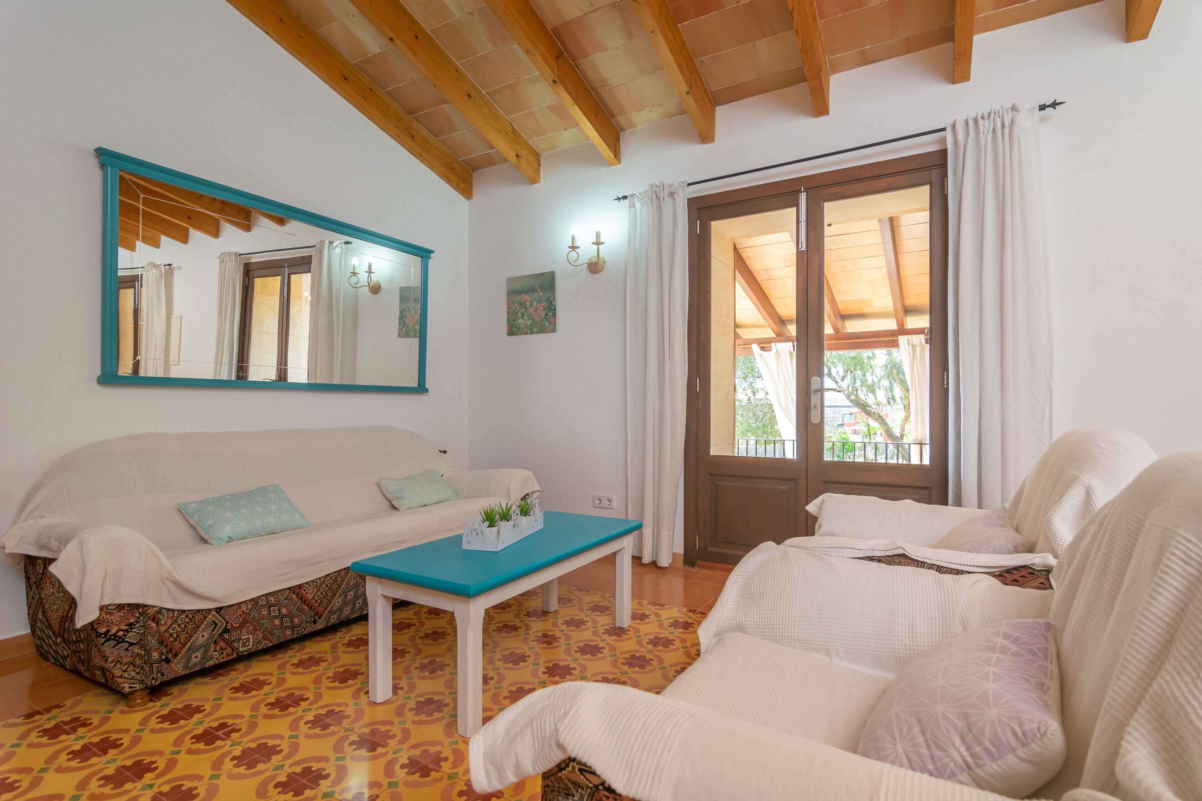 TV, fireplace, books