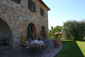 Plant, Furniture, Building, Window, Sky, Chair, Table, Flowerpot, Tree, Cottage