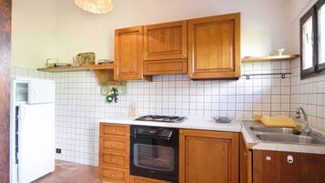 Fridge, oven, stovetop, cookware/dishes/utensils