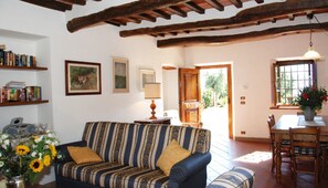 Een televisie, een open haard, een dvd-speler en een stereo