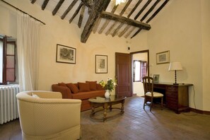 Televisión, chimenea, reproductor de DVD y estéreo 