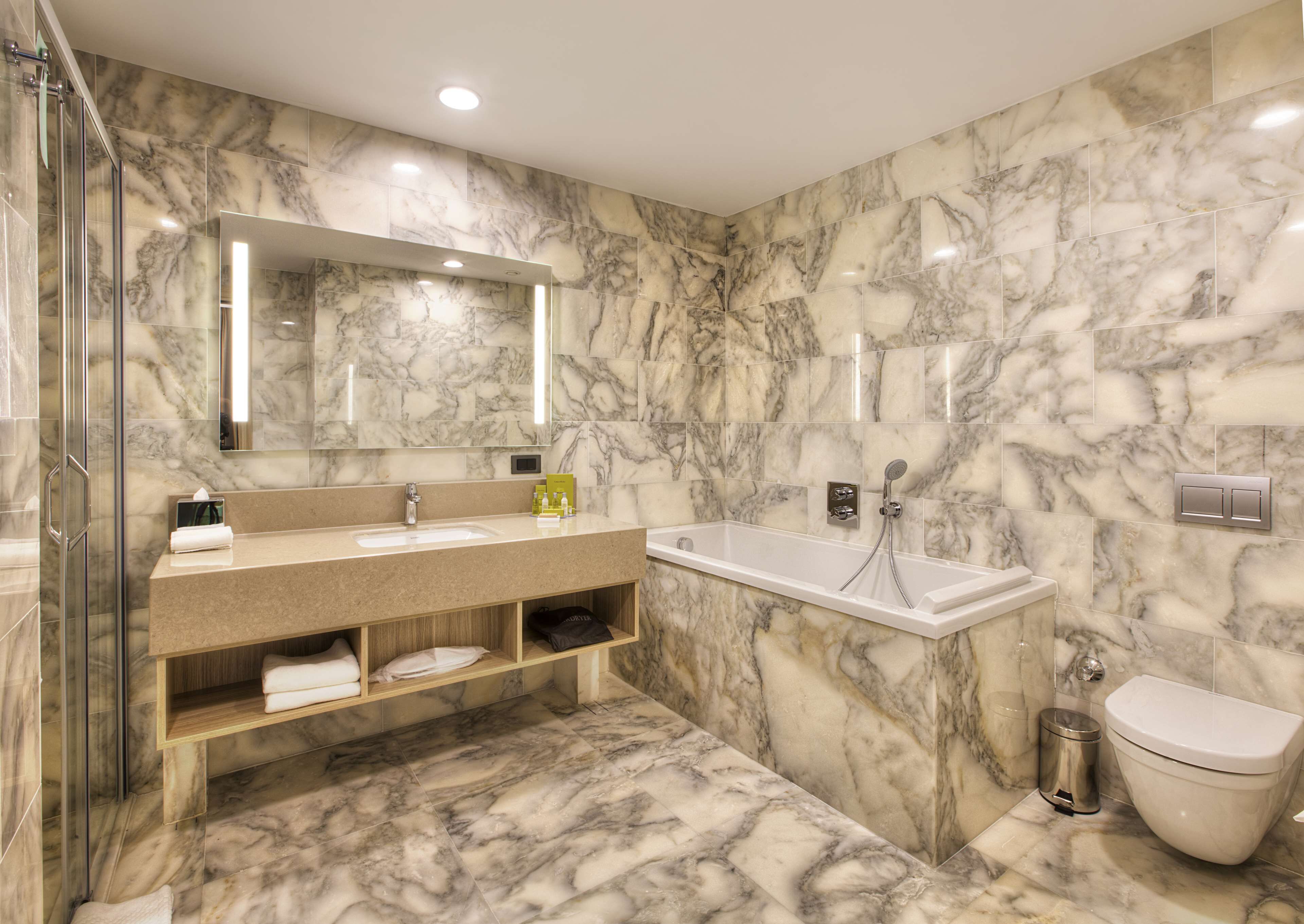 shower, free toiletries, hair dryer, bathrobes